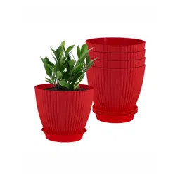 GARDEN'S NEED Grand Set Of 5 Red Textured Planters With Tray-picture-18