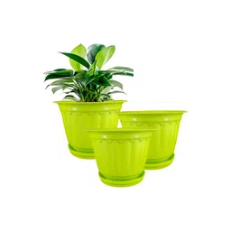GARDEN'S NEED Jasmine 3Pcs Green Textured Planters With Tray-picture-30