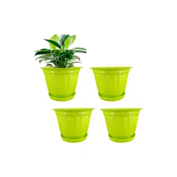 GARDEN'S NEED Jasmine Green 4 Pieces Textured Planters With Tray-picture-31