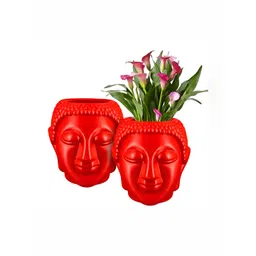 GARDEN'S NEED Red 2 Pieces Textured Face Planters-picture-13