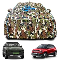 GARREGE® Waterproof Car Body Cover Compatible for Tata Punch with Mirror Pocket and Back Side Antenna Pocket, Triple Stitched (Dynamite Jungle Print with Blue Piping Design)-picture-19