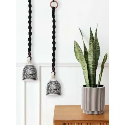 Gathari Black Ceramic Wall Hanging Macrame Bells - Set of 2-picture-46