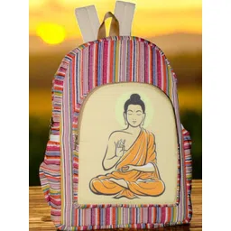 Gau Sudh Unisex Striped Buddha Print Himalayan Hem Handcrafted Backpack-picture-24