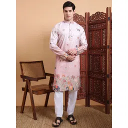 GAUMUKHI CREATION Men Ethnic Motifs Embroidered Thread Work Jacquard Kurta-picture-22