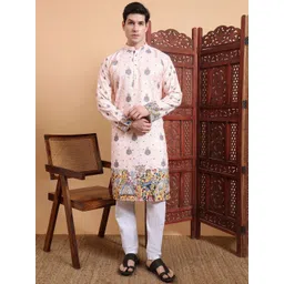 GAUMUKHI CREATION Men Ethnic Motifs Embroidered Thread Work Jacquard Kurta-picture-27