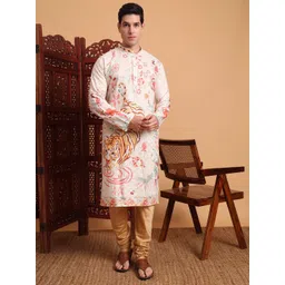 GAUMUKHI CREATION Men Ethnic Motifs Embroidered Thread Work Jacquard Kurta-picture-40