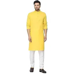 gauri laxmi enterprise Weltpocket ¢ Men's Cotton Knee-Long Full Sleeve Solid Straight Casual Style Kurta Pyjama Set (Large, Yellow)-picture-30