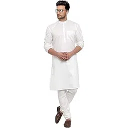 gauri laxmi enterprise WELTPOCKET ¢ Men's Cotton Knee-Long Full Sleeve Solid Straight Fit Kurta Pyjama Set (XX-Large, White)-picture-31