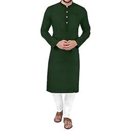 gauri laxmi enterprise WELTPOCKET ¢ Men's Cotton Knee-Long Full Sleeve Solid Straight Regular Fit Kurta Pyjama Set (Medium, Bottle Green)-picture-12