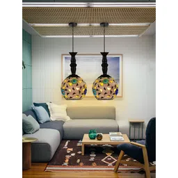 GAUVIK Black & Pink Textured Glass Contemporary Ceiling Lamp-picture-12