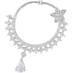 gc premium jewellery Elegant Floral Design Nose Ring with Hanging Stone Drop – Available in Silver & Gold Finish – Traditional Ethnic Nath for Women & Girls-picture-23