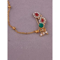 GC PREMIUM JEWELLERY Gold-Plated Cubic Zirconia Studded And Pearls Beaded Stud Nosepin-picture-19