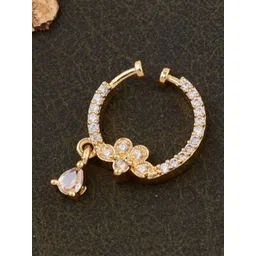 GC PREMIUM JEWELLERY Gold Plated Cubic Zirconia Studded Floral Shaped Ring Nosepin-picture-32