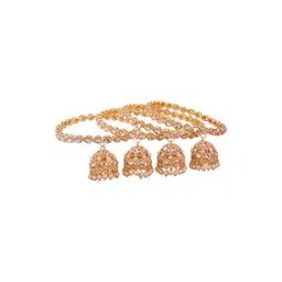 GC PREMIUM JEWELLERY Set Of Gold Plated 4 Kundan Studded & Beaded Bangles-picture-12