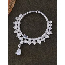 GC PREMIUM JEWELLERY Silver-Plated Cubic Zirconia Studded Leaf Ring Nosepin-picture-35