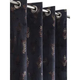 GEET CREATIONS Black 2 Pieces Floral Printed Room Darkening Velvet Long Door Curtains-picture-12