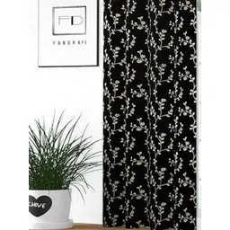 GEET CREATIONS Black & Gold-Toned Floral Velvet Room Darkening Long Door Curtain-picture-24