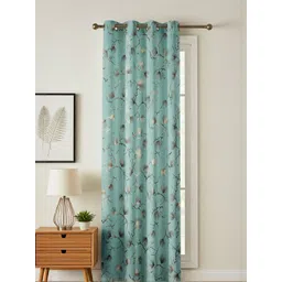GEET CREATIONS Blue & Gold Single Floral Room Darkening Window Eyelet Curtain-picture-36