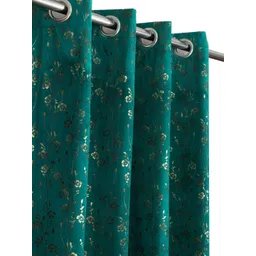 GEET CREATIONS Blue & Gold-Toned 2 Pieces Floral Printed Velvet Window Curtains-picture-11