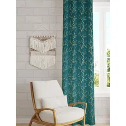 GEET CREATIONS Blue & Gold-Toned Floral Printed Room Darkening Velvet Long Door Curtain-picture-41