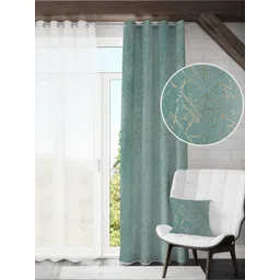GEET CREATIONS Blue & Gold-Toned Floral Printed Room Darkening Velvet Window Curtain-picture-19