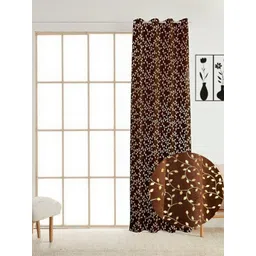 GEET CREATIONS Brown & Gold Floral Self Design Room Darkening Eyelet Long Door Curtain-picture-30