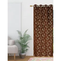 GEET CREATIONS Brown & Gold Single Floral Room Darkening Window Eyelet Curtain-picture-13