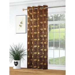 GEET CREATIONS Brown & Gold Single Floral Room Darkening Window Eyelet Curtain image 1