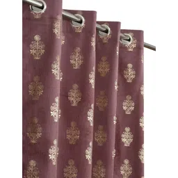 GEET CREATIONS Brown & Gold-Toned 2 Pieces Floral Room Darkening Velvet Long Door Curtains-picture-25