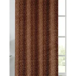 GEET CREATIONS Brown & Gold-Toned Floral Printed Room Darkening Velvet Long Door Curtain-picture-37