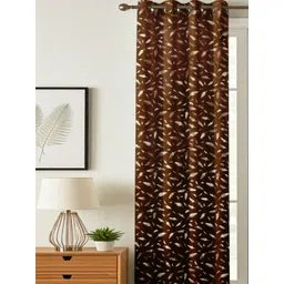 GEET CREATIONS Brown & Gold-Toned Floral Room Darkening Velvet Door Curtain-picture-17