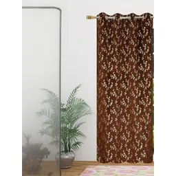 GEET CREATIONS Brown Floral Room Darkening Window Eyelet Curtain-picture-14