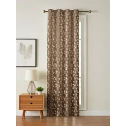 GEET CREATIONS Brown Set of Single Floral Room Darkening Window Eyelet Curtain-picture-42