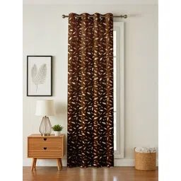 GEET CREATIONS Brown Set of Single Floral Room Darkening Window Eyelet Curtain-picture-20