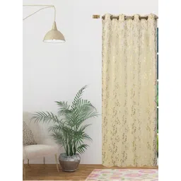 GEET CREATIONS Cream & Gold Single Floral Room Darkening Window Eyelet Curtain-picture-27