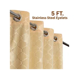 GEET CREATIONS Cream-Coloured Set of 2 Geometric Room Darkening Window Curtain-picture-11