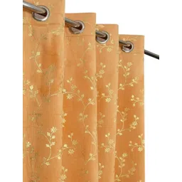 GEET CREATIONS Gold Floral Room Darkening Window Eyelet Curtain image 3