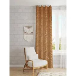 GEET CREATIONS Gold-Toned & Brown Floral Printed Room Darkening Velvet Window Curtain-picture-24