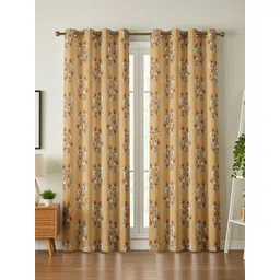 GEET CREATIONS Gold-Toned & Red Set of 2 Floral Room Darkening Long Door Curtain-picture-31