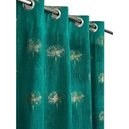 GEET CREATIONS Green & Gold-Toned 2 Pieces Floral Room Darkening Velvet Window Curtains-picture-35