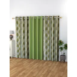 GEET CREATIONS Green Set of 3 Floral Room Darkening Door Curtain-picture-20