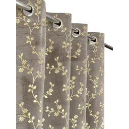 GEET CREATIONS Grey 2 Pieces Floral Printed Room Darkening Velvet Long Door Curtains-picture-26