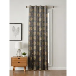 GEET CREATIONS Grey & Gold Floral Printed Room Darkening Window Curtain-picture-27