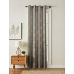 GEET CREATIONS Grey & Gold Single Floral Room Darkening Window Eyelet Curtain-picture-40