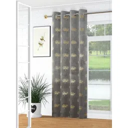 GEET CREATIONS Grey & Gold Single Floral Room Darkening Window Eyelet Curtain-picture-17