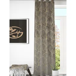GEET CREATIONS Grey & Gold-Toned Floral Room Darkening Velvet Window Curtain-picture-39
