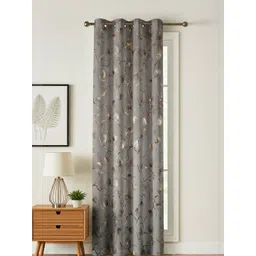 GEET CREATIONS Grey Set of Single Floral Room Darkening Window Eyelet Curtain-picture-20