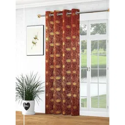 GEET CREATIONS Maroon & Gold Single Floral Room Darkening Window Eyelet Curtain-picture-21