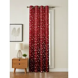 GEET CREATIONS Maroon & Gold Single Floral Room Darkening Window Eyelet Curtain-picture-17