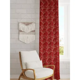 GEET CREATIONS Maroon & Gold-Toned Floral Room Darkening Velvet Window Curtain-picture-14